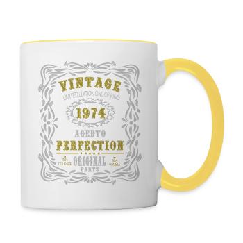 Vintage Geburtstagsfeier 1974 Originalteile 50er Jahre - Tasse zweifarbig - Weiß/Gelb - Rechts