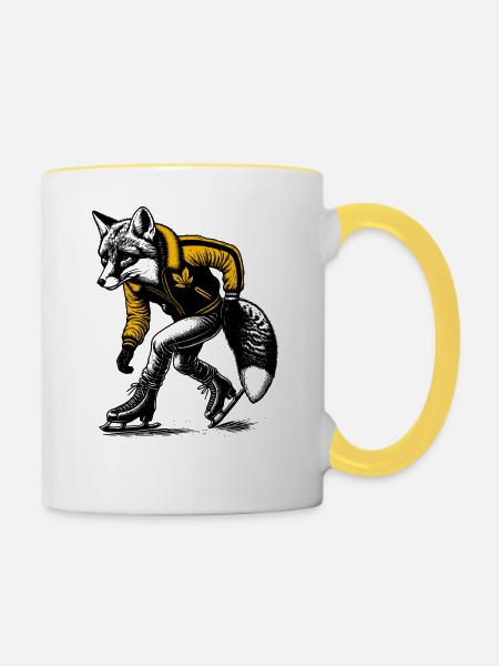 Schlittschuh laufener Fuchs - Tasse zweifarbig - Weiß/Gelb