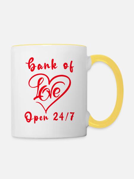 Bank der Liebe - Tasse zweifarbig - Weiß/Gelb
