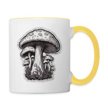 Pilz / Mushroom / Wiese / Wald / Goa / Psy - Tasse zweifarbig - Weiß/Gelb - Rechts