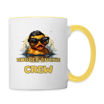 Lustige Gummi Ente Mit Spruch - Tasse zweifarbig - Weiß/Gelb - Rechts
