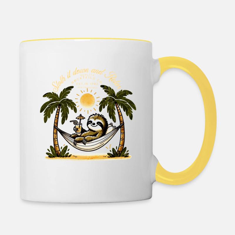 Chill Out Sloth Beach Party T-Shirt - Mocktail - Mug contrasté - blanc/jaune