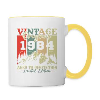Vinatge 1984 Geburtstagsgeschenk - Tasse zweifarbig - Weiß/Gelb - Rechts