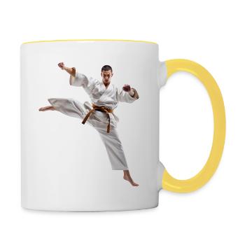 Karate is a demanding martial art - Contrasting Mug - white/yellow - Right