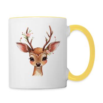 T-Shirt Reh Kostüm Kinder Reh Damen Trachtenshirt - Tasse zweifarbig - Weiß/Gelb - Rechts