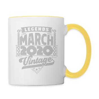 Vintage Birthday Gift March 2020, March 2020. - Contrasting Mug - white/yellow - Right