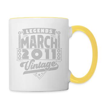 Vintage Birthday Gift March 2011, March 2011. - Contrasting Mug - white/yellow - Right