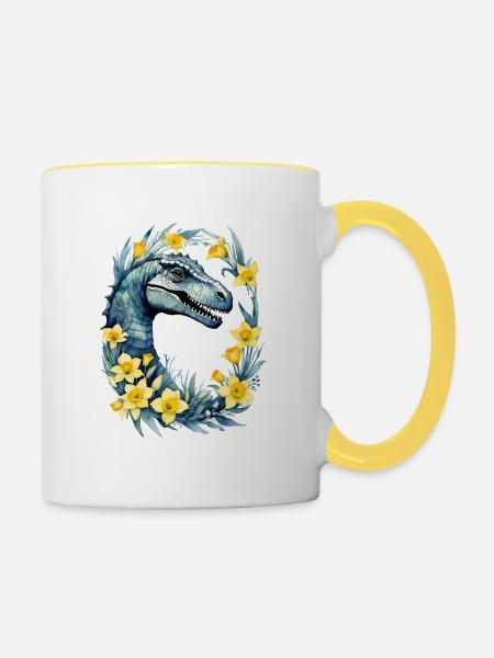 Trex Dinosaurier Narzissen - Tasse zweifarbig - Weiß/Gelb