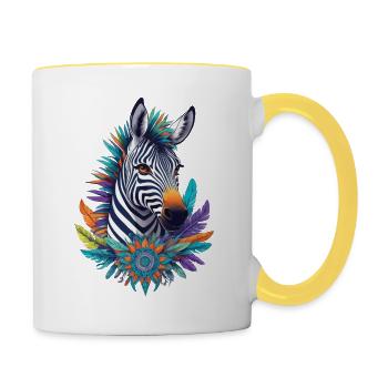 Zebra Mandala Design Mit Spirituellen Symbolen - Tasse zweifarbig - Weiß/Gelb - Rechts