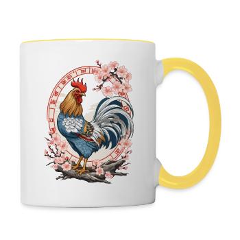 Asian With Cherry Blossoms Aesthetic - Contrasting Mug - white/yellow - Right