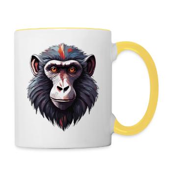 Monkey / Animal / Zoo / Babian / Wild / Comic - Contrasting Mug - white/yellow - Right