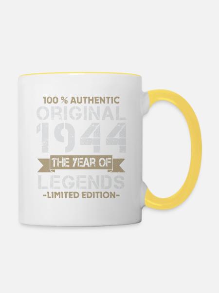 Legende 1944 Original Jahrgang Geburtstagsgeschenk - Tasse zweifarbig - Weiß/Gelb