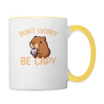 Capybara Mignon buvant un Bubble Tea - Mug contrasté - blanc/jaune - Droite