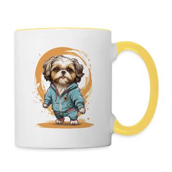 Joggen Mit Deinem Shih Tzu Begleiter - Tasse zweifarbig - Weiß/Gelb - Rechts