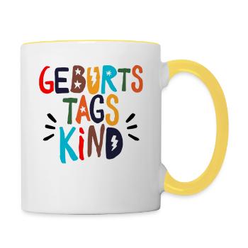 Lustiges Geburtstagskind für Kinder und Erwachsene - Tasse zweifarbig - Weiß/Gelb - Rechts