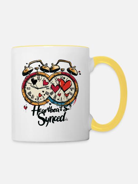 Synchronisierte Heartbeats - Tasse zweifarbig - Weiß/Gelb