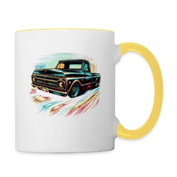 Truck Vintage Old Classic School American Pickup - Contrasting Mug - white/yellow - Right