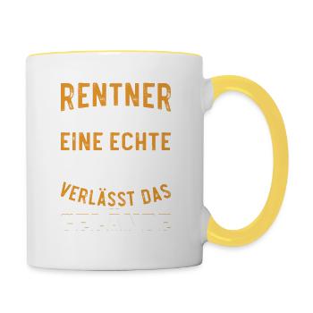 Rentner 2024 Eine Legende Verlässt Das Gelände - Tasse zweifarbig - Weiß/Gelb - Rechts