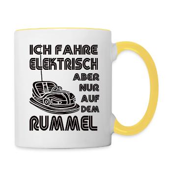 "Ich fahre Elektrisch" Autoscooter - Tasse zweifarbig - Weiß/Gelb - Rechts