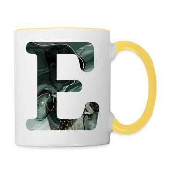 Green Marbled Letter E - Contrasting Mug - white/yellow - Right