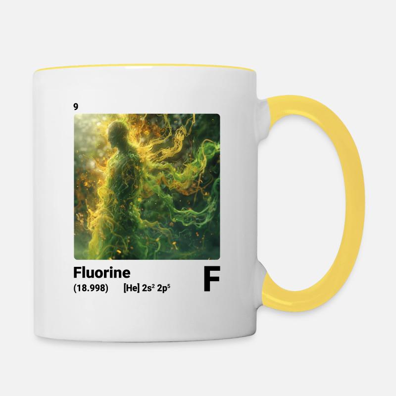 Élément du tableau périodique Fluor (F) 009 - Mug contrasté - blanc/jaune