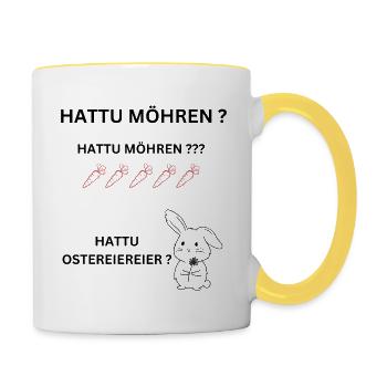 Ostern, Hase Möhre, - Tasse zweifarbig - Weiß/Gelb - Rechts