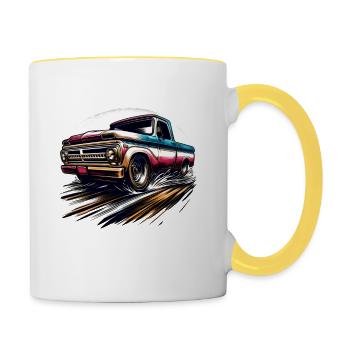 Truck Vintage Old Classic School American Pickup - Contrasting Mug - white/yellow - Right