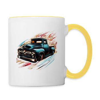 Truck Vintage Old Classic School American Pickup - Contrasting Mug - white/yellow - Right