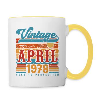 April 1978, April 1978 Vintage Jubiläumsgeschenk - Tasse zweifarbig - Weiß/Gelb - Rechts