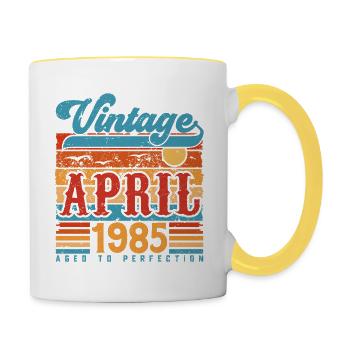 April 1985, April 1985 Vintage Anniversary Gift - Contrasting Mug - white/yellow - Right