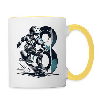 Skateboard Skater Design pour les garçons de 8 ans - Mug contrasté - blanc/jaune - Droite