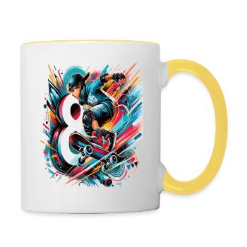 Skateboard Skater Design pour les garçons de 8 ans - Mug contrasté - blanc/jaune - Droite
