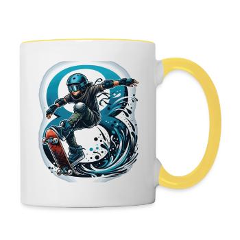 Skateboard Skater Design pour les garçons de 8 ans - Mug contrasté - blanc/jaune - Droite