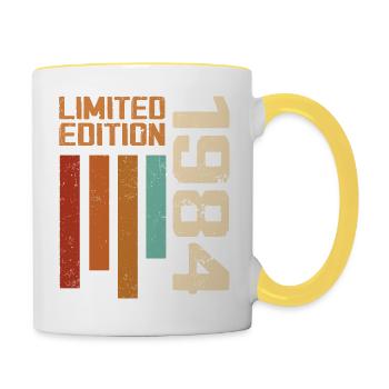 Jahrgang 1984 Retro 1984 Geburtstagsgeschenk - Tasse zweifarbig - Weiß/Gelb - Rechts