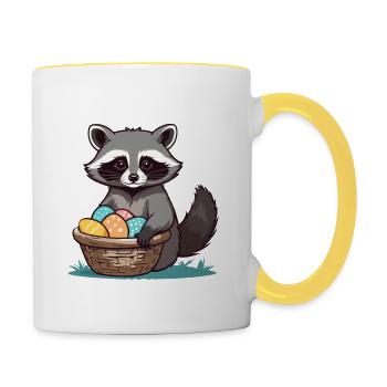 Funny raccoon Easter bunny Easter saying - Contrasting Mug - white/yellow - Right