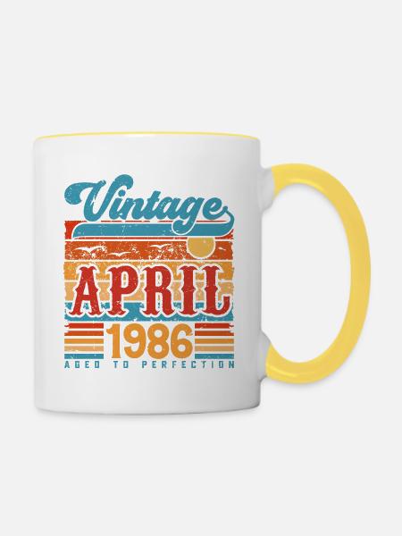 Avril 1986, Cadeau Anniversaire Vintage avril 1986 - Mug contrasté - blanc/jaune