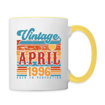 Avril 1996, Cadeau Anniversaire Vintage avril 1996 - Mug contrasté - blanc/jaune - Droite