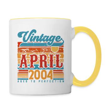 April 2004, April 2004 Vintage Jubiläumsgeschenk - Tasse zweifarbig - Weiß/Gelb - Rechts