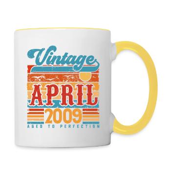 Avril 2009, Cadeau Anniversaire Vintage avril 2009 - Mug contrasté - blanc/jaune - Droite