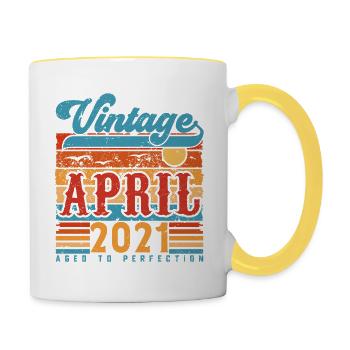 April 2021, April 2021 Vintage Geburtstagsgeschenk - Tasse zweifarbig - Weiß/Gelb - Rechts