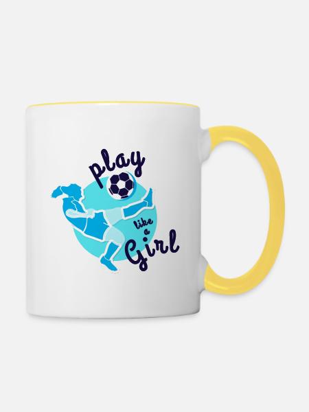Frauenfußball - Tasse zweifarbig - Weiß/Gelb