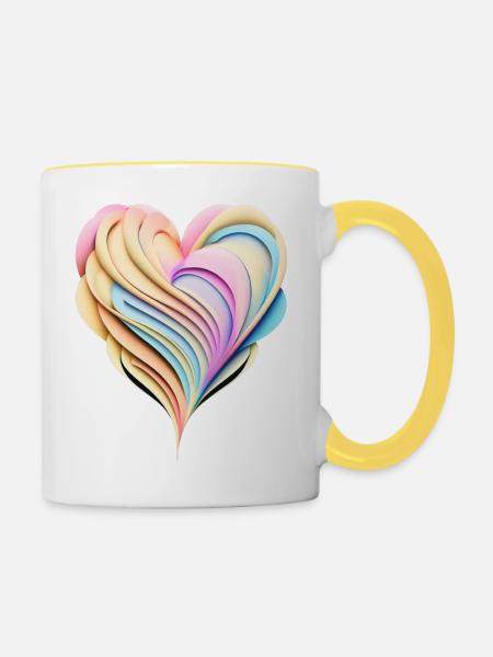 Pastellregenbogenherz in 3D-Optik - Tasse zweifarbig - Weiß/Gelb
