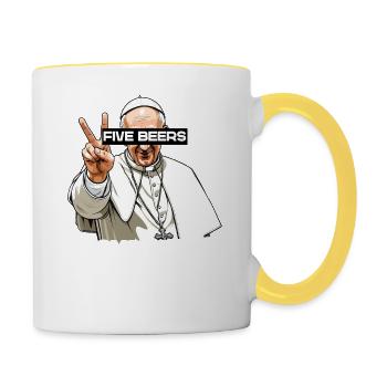 Drôle de cinq bières disant style amateur de bière - Mug contrasté - blanc/jaune - Droite