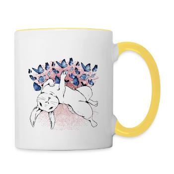 Bunny Nature Spring Butterflies Insects - Contrasting Mug - white/yellow - Right