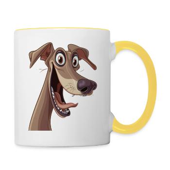 Chart Polski | Polish greyhound | Cartoon Artwork - Tasse zweifarbig - Weiß/Gelb - Rechts