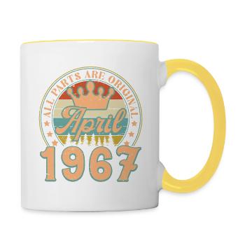 April 1967. April 1967 Geburtstagsgeschenk April - Tasse zweifarbig - Weiß/Gelb - Rechts