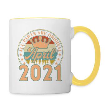 April 2021. Geburtstagsgeschenk April 2021 April - Tasse zweifarbig - Weiß/Gelb - Rechts