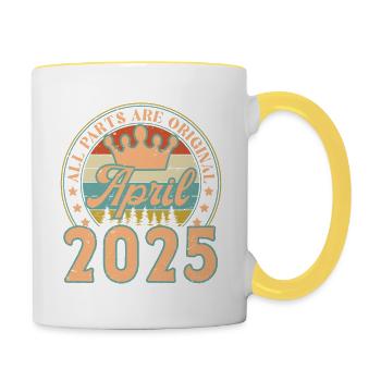 April 2025. Geburtstagsgeschenk April 2025 April - Tasse zweifarbig - Weiß/Gelb - Rechts