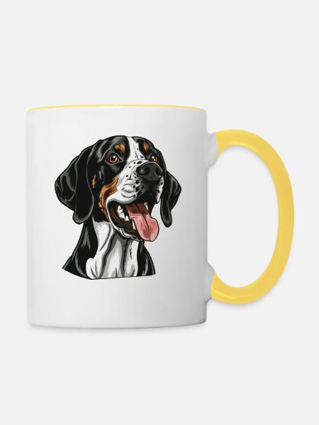 English Pointer | Cartoon Artwork - Tasse zweifarbig - Weiß/Gelb