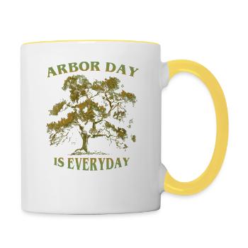 Der Tag des Baumes ist das Jubiläum des Planeten Everyday Earth - Tasse zweifarbig - Weiß/Gelb - Rechts